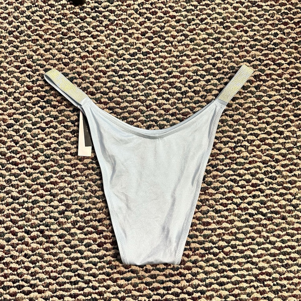 NWT Victoria Secret Rhinestone Swim Brazilian Cheeky Bottom Sz L Light Blue Sexy - Picture 6 of 6